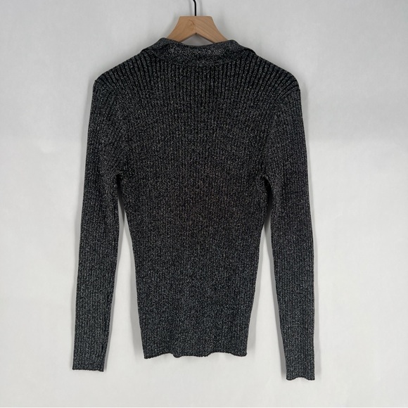 Fortune &‎ Ivy Canterbury Collared Metallic Silver Shimmer lauren Knit Top NWT M - Picture 2 of 7